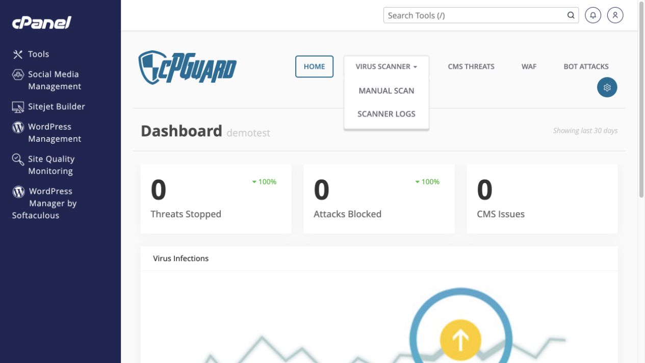 Virus Scanner expands to Manual Scan and Scanner Logs.