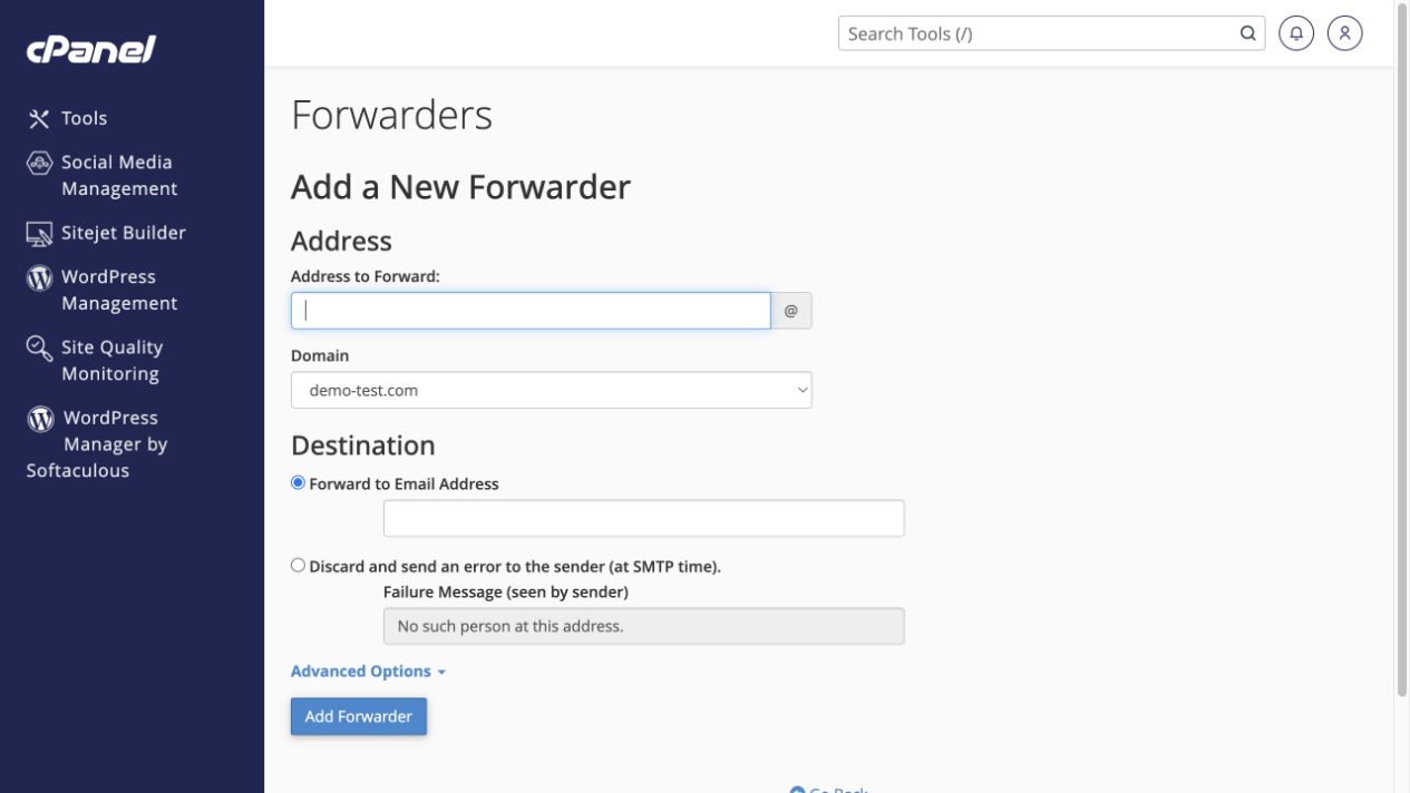 Enter the source address and complete destination.