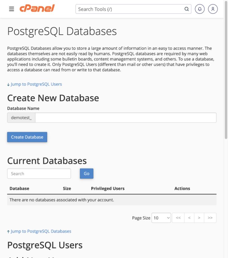 Database and user creation are separate operations.