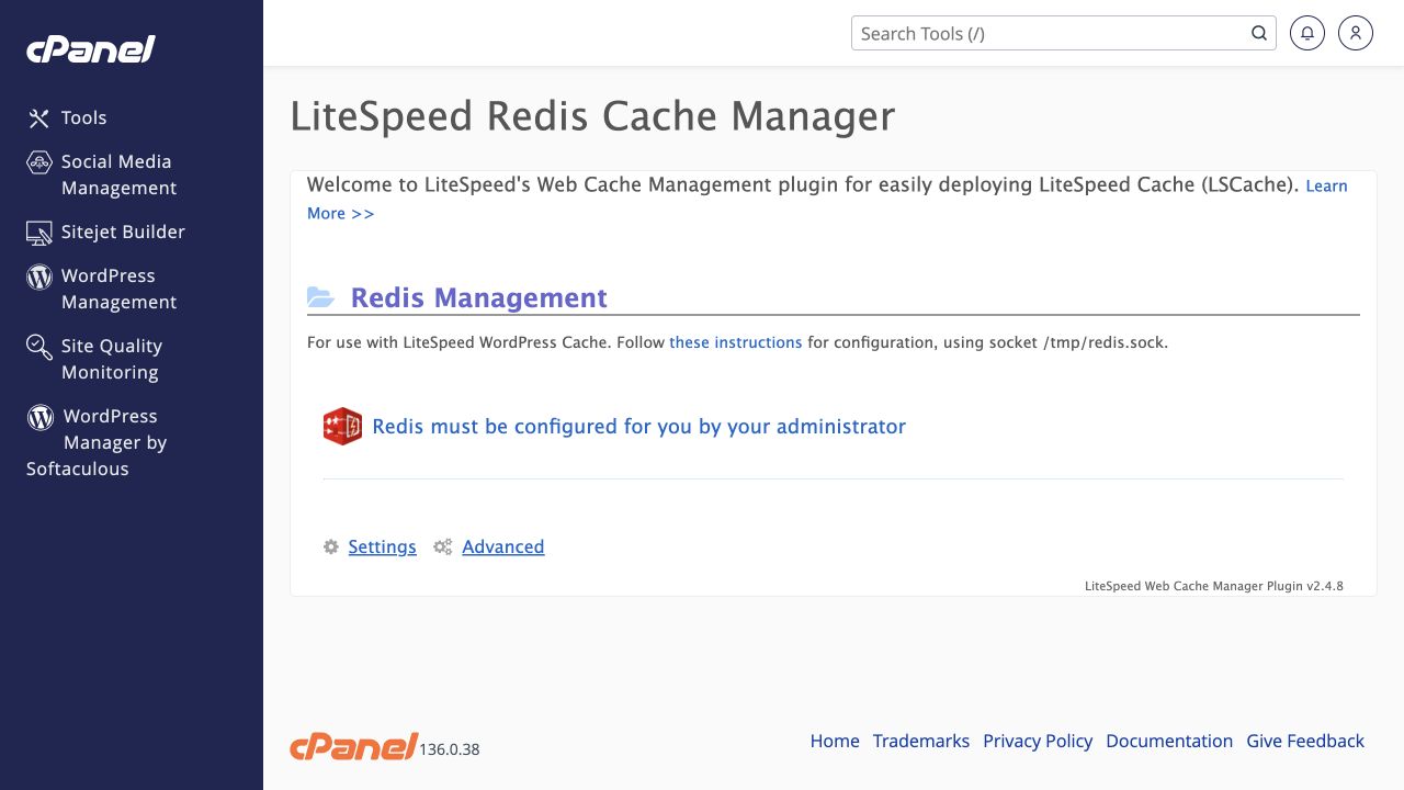 This separate page requires administrator configuration; example paths are not account credentials.