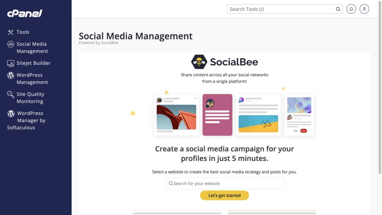 This opens an external social-management service, not a cPanel mailbox or website setting.